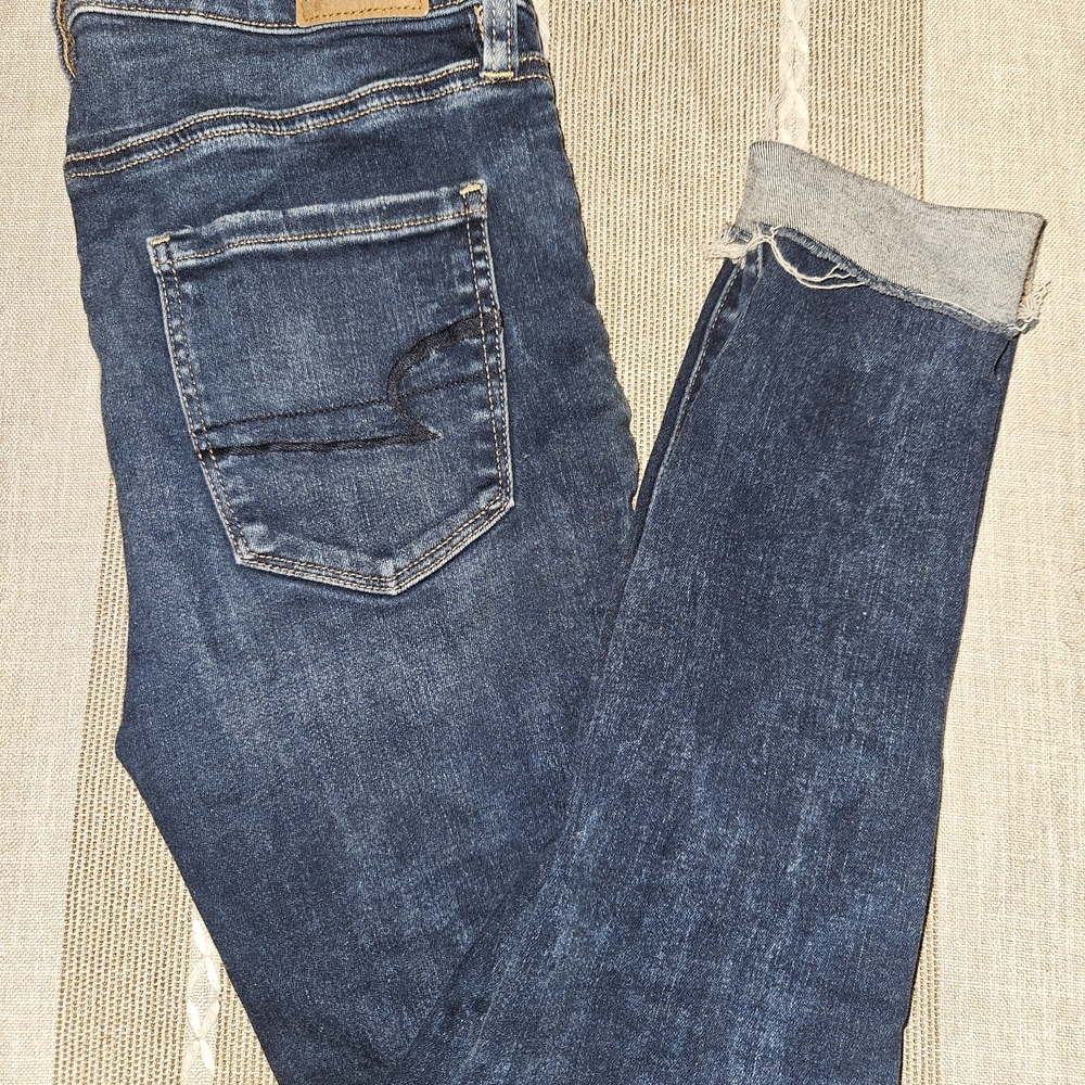 American Eagle Outfitters Next Level Stretch Distressed Dark Blue Slim Jeans